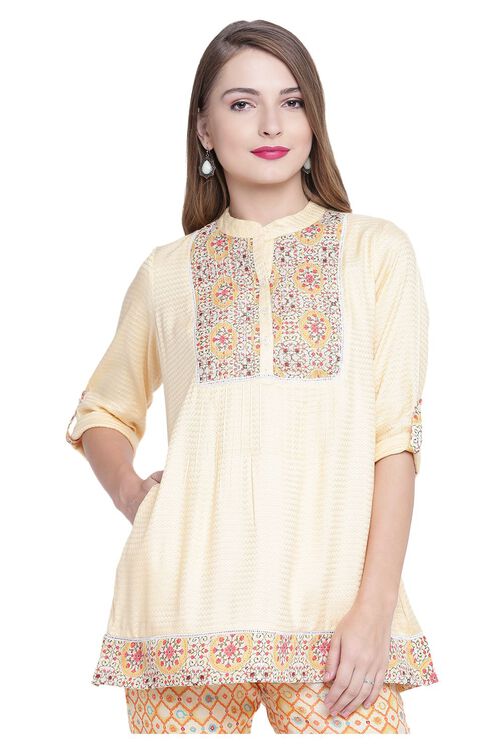 Beige A-Line Viscose Indie Top image number 0