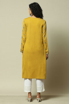 Yellow Acrylic Straight Printed Kurta image number 3