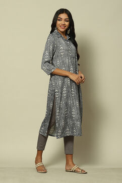 Grey Cotton Blend Straight Printed Kurta image number 3