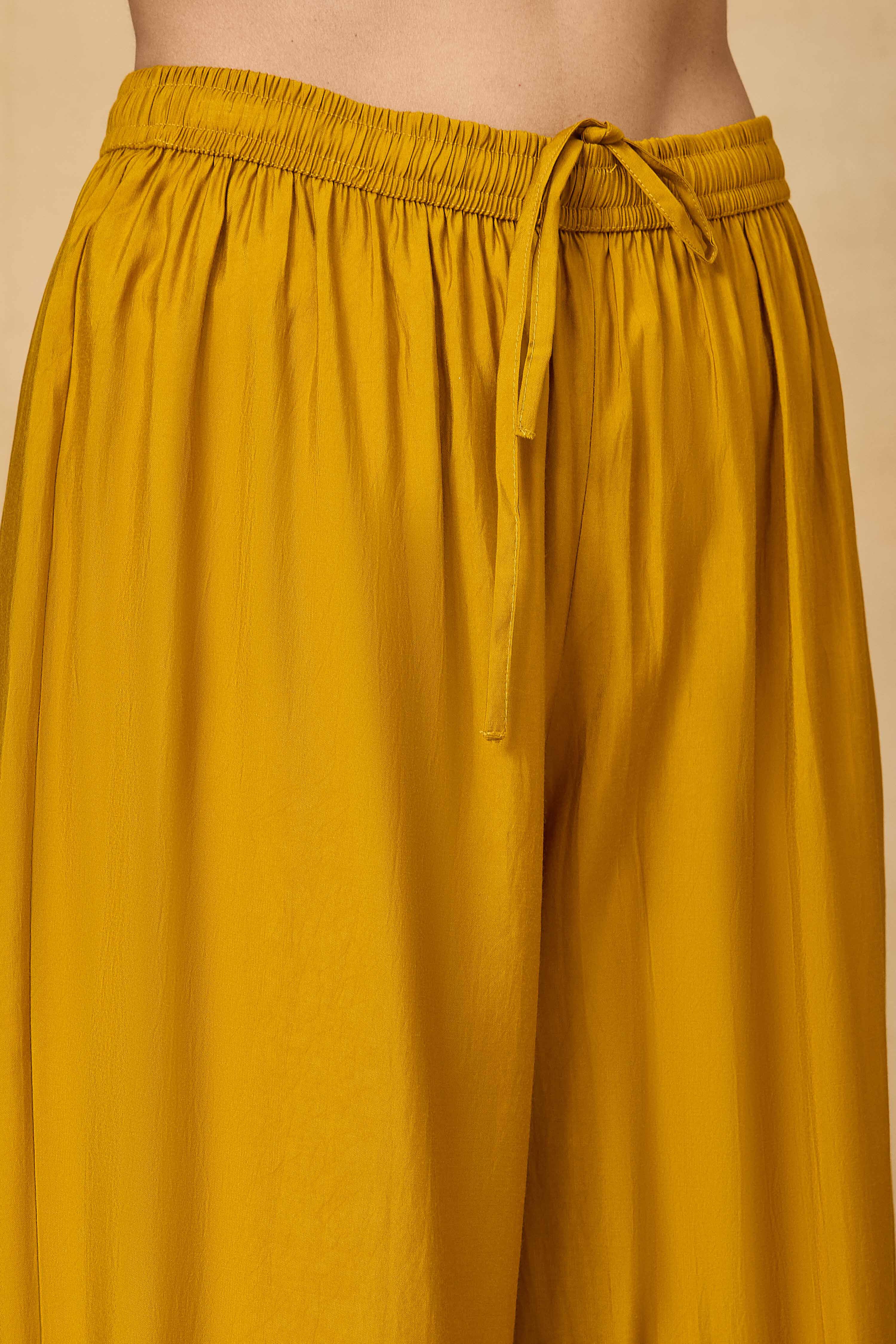 Yellow Viscose Blend Straight Printed Suit Set image number 2