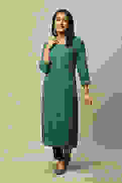 Teal Blue LIVA Straight Printed Kurta image number 0