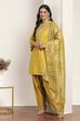 Yellow Viscose Polyester Straight Suit Sets image number 6