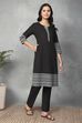 Black Cotton Blend Solid Straight Kurta image number 4