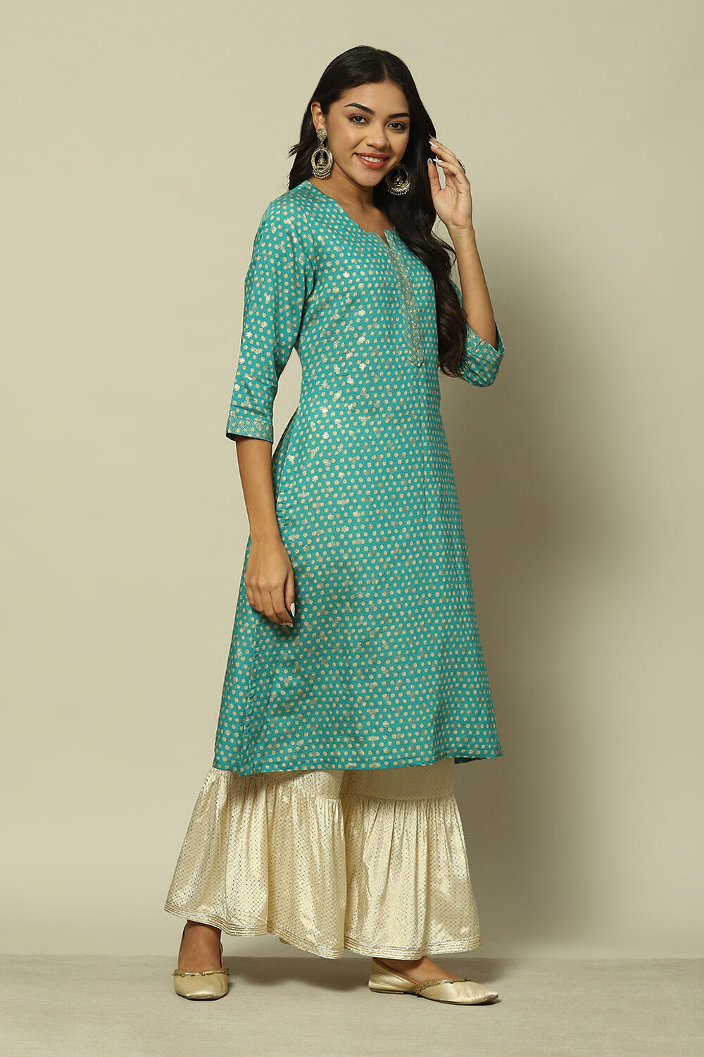 Yellow LIVA Straight Printed Kurta image number 3