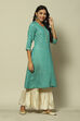 Aqua Blue Viscose Straight Printed Kurta image number 3