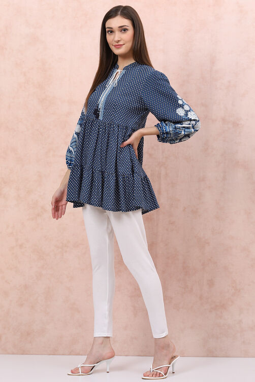 Off White Cotton Leggings image number 1