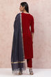 Maroon Velvet Straight Suit Set image number 7
