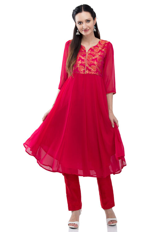 Pink Kalidar Polyester Kurta image number 0