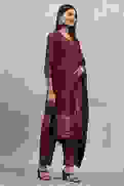 Green-Maroon Polyester Yarndyed Straight Suit Set image number 5