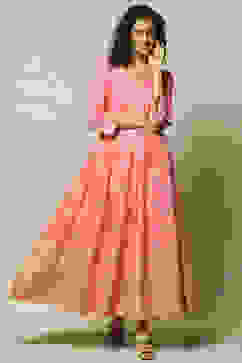 Pink LIVA Asymmetric Printed Dress image number 0