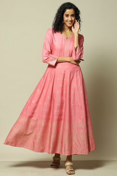 Pink LIVA Asymmetric Printed Dress image number 0