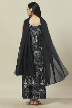 Black LIVA Woven Straight Kurta Suit Set image number 4