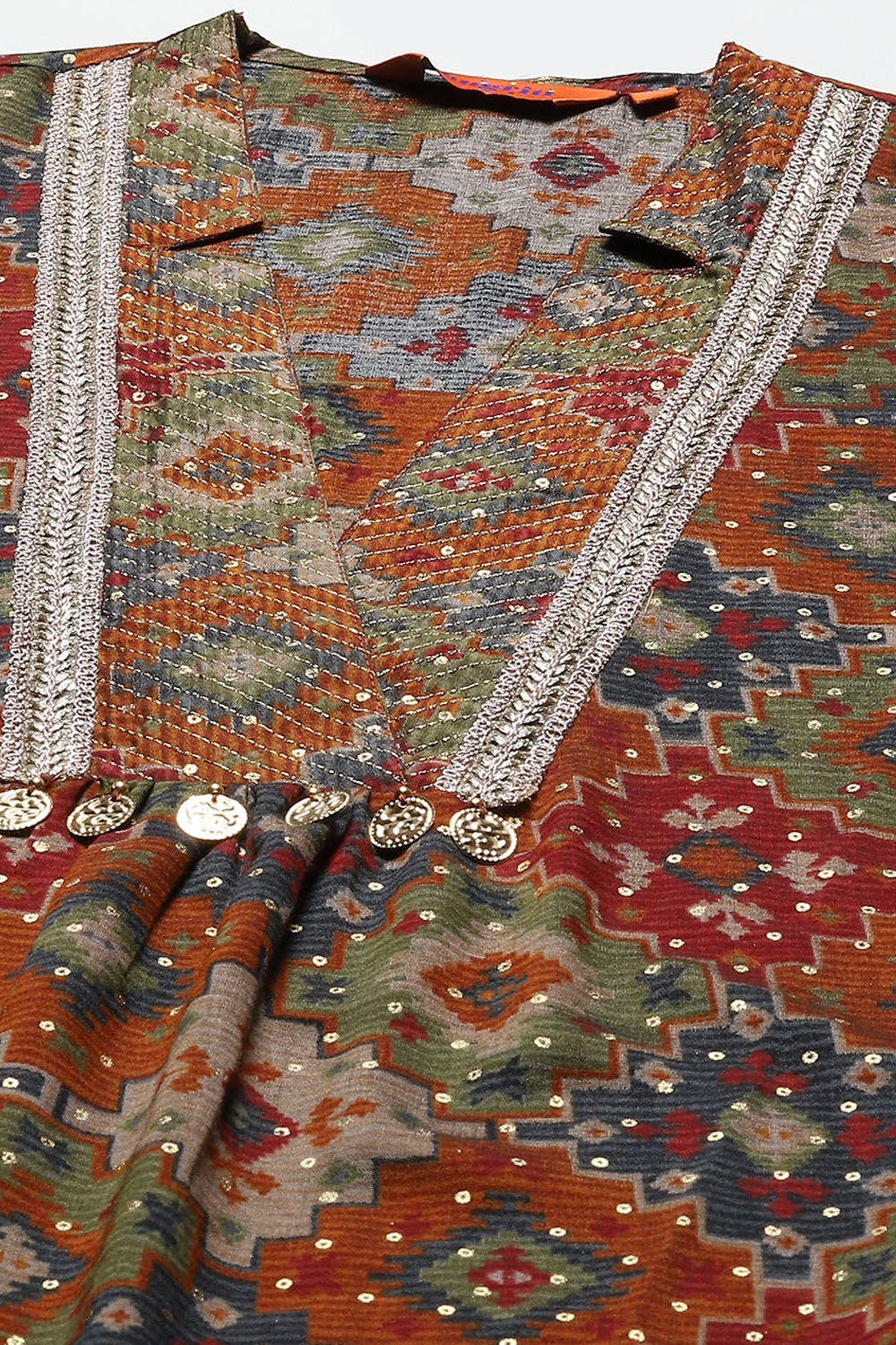 Rust Viscose Blend Printed Straight Co-ord Set image number 1