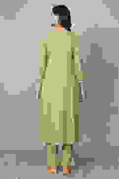 Sage Green Embroidered Kalidar Suit Set image number 4