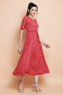 Red Viscose Flared Dress image number 3