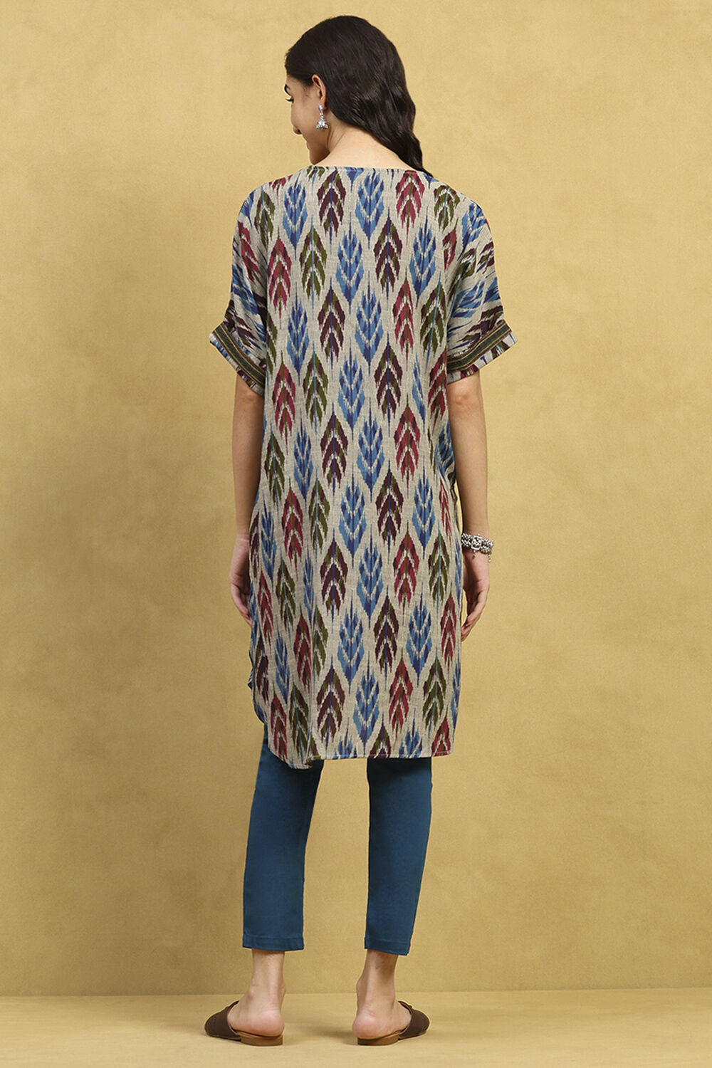 Grey Printed Straight Kurta image number 3