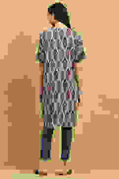 Grey Printed Straight Kurta image number 3