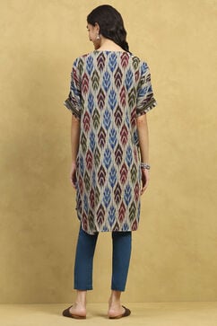 Grey Viscose Blend Printed Straight Kurta image number 3