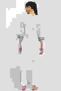 Off-White and Blue Cotton Straight Kurta image number 3