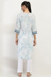 Off-White and Green Cotton Straight Kurta image number 3