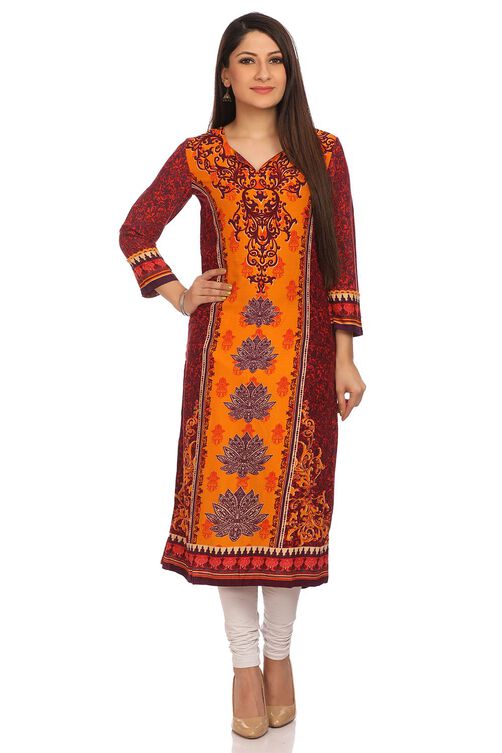 Wine Straight Cotton Kurta image number 0