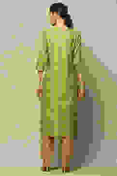 Lime Green Printed Straight Kurta image number 3