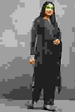 Black Polyester Printed Straight Suit Set image number 5