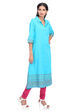 Turquoise Flared Cotton Kurta image number 2