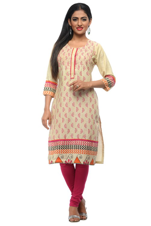 Beige Cotton Straight Kurta image number 0
