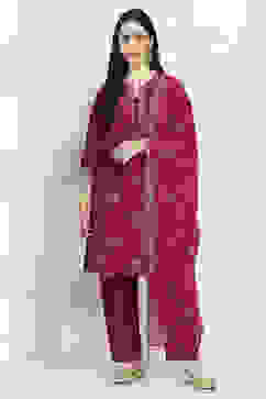 Purple Embroidered Straight Suit Set image number 6