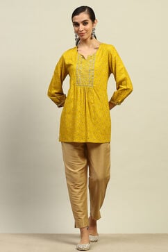 Yellow Rayon Slub Printed Straight Kurta image number 0