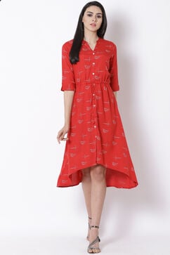 Red Viscose Asymmetric Dress image number 0