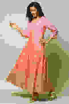 Pink LIVA Asymmetric Printed Dress image number 2