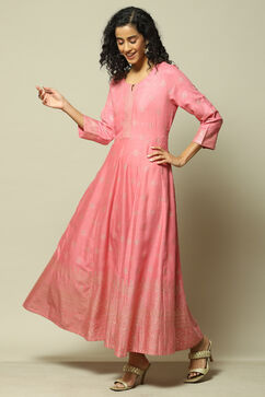 Pink LIVA Asymmetric Printed Dress image number 2