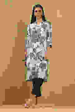 Grey and Black Printed Straight Kurta image number 5