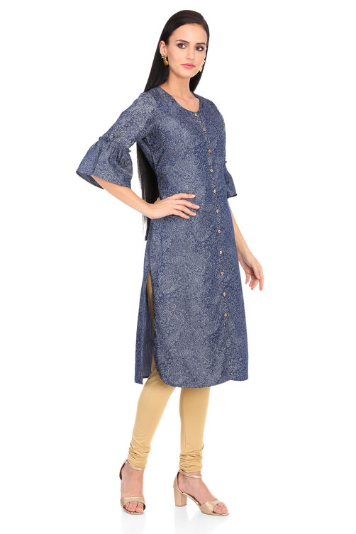 Indigo Straight Cotton Kurta image number 2