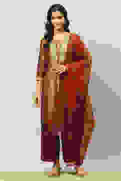 Gold Crepe Georgette Straight Printed Kurta Palazzo Suit Set image number 6