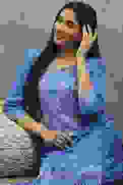 Blue Viscose Straight Kurta Pants Set image number 0