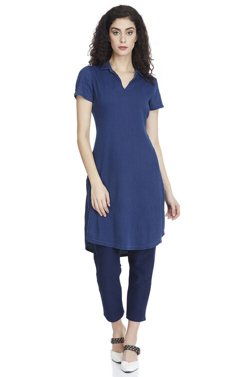 Dark Blue Cotton Slim Pants image number 4