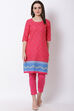 Pink Cotton Straight Kurta image number 3