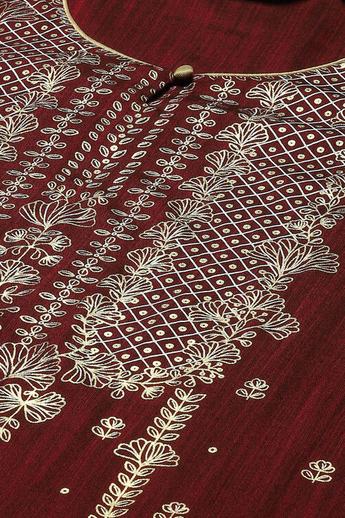 Maroon Poly Viscose Straight Printed Kurta Regular Pants Suit Set image number 1