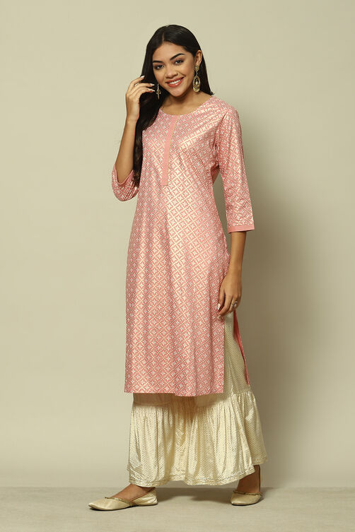 Peach LIVA Straight Printed Kurta image number 2