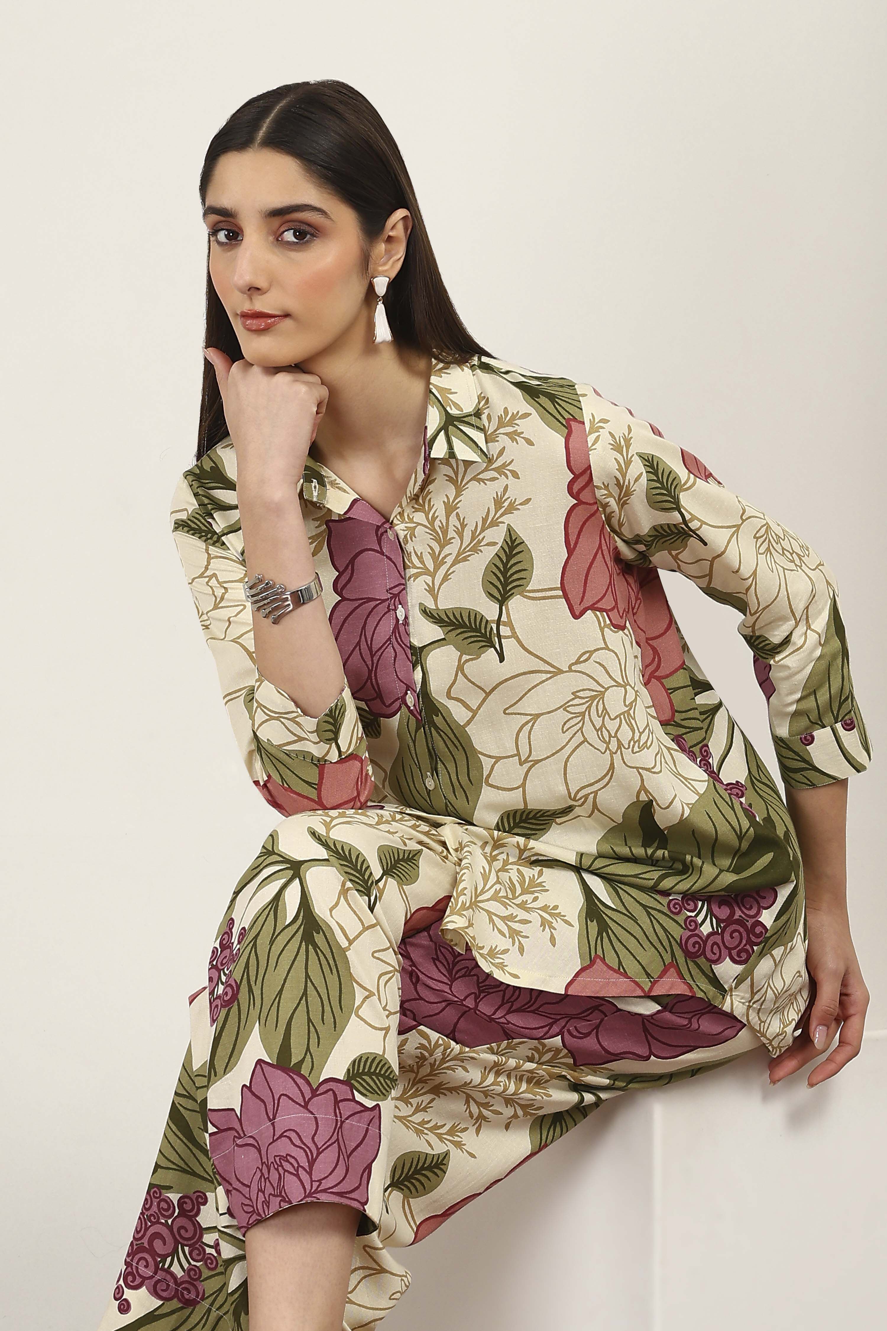 Beige Rayon & Cotton Flex Kurta Pants Set image number 7