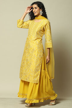 Yellow Modal Straight Printed Kurta Sharara Suit Set image number 4