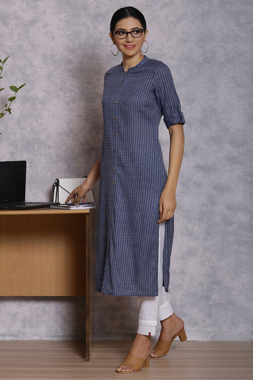 Blue Polyester Straight Kurta image number 4