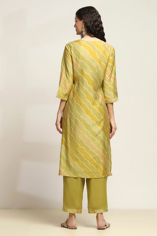 Olive Green Printed Straight Kurta Set image number 4