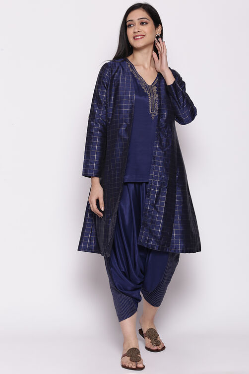 Royal Blue Polyester Viscose Straight Suit Set image number 0