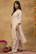 Off White Viscose Rayon Straight Printed Suit Set image number 3