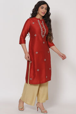 Rust Polyster Kurta image number 3