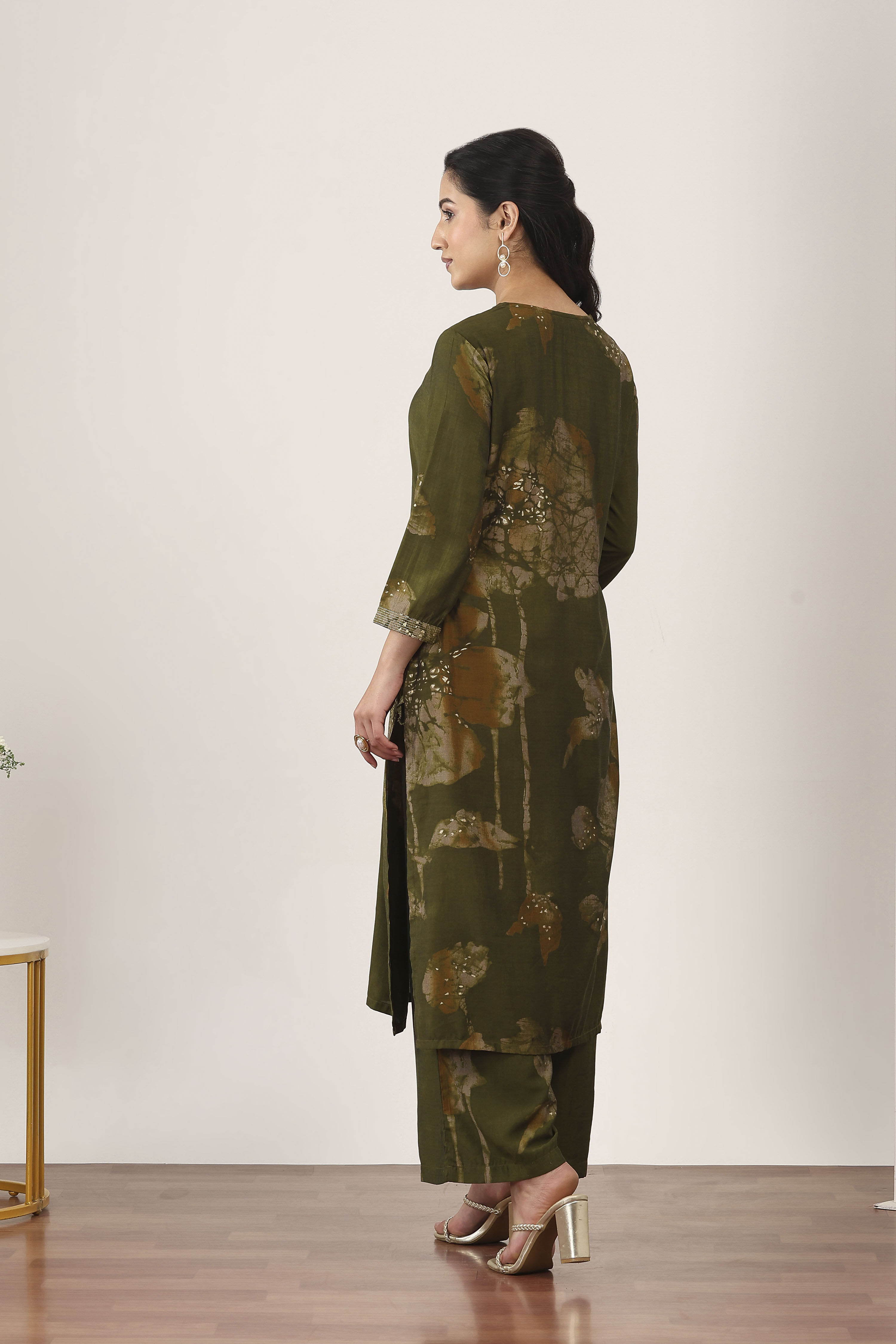 Yellow Viscose Polyester Kurta Pants Set image number 4